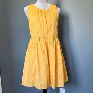 Yellow J. Crew size 8 Dress with Pineapple Embroidery